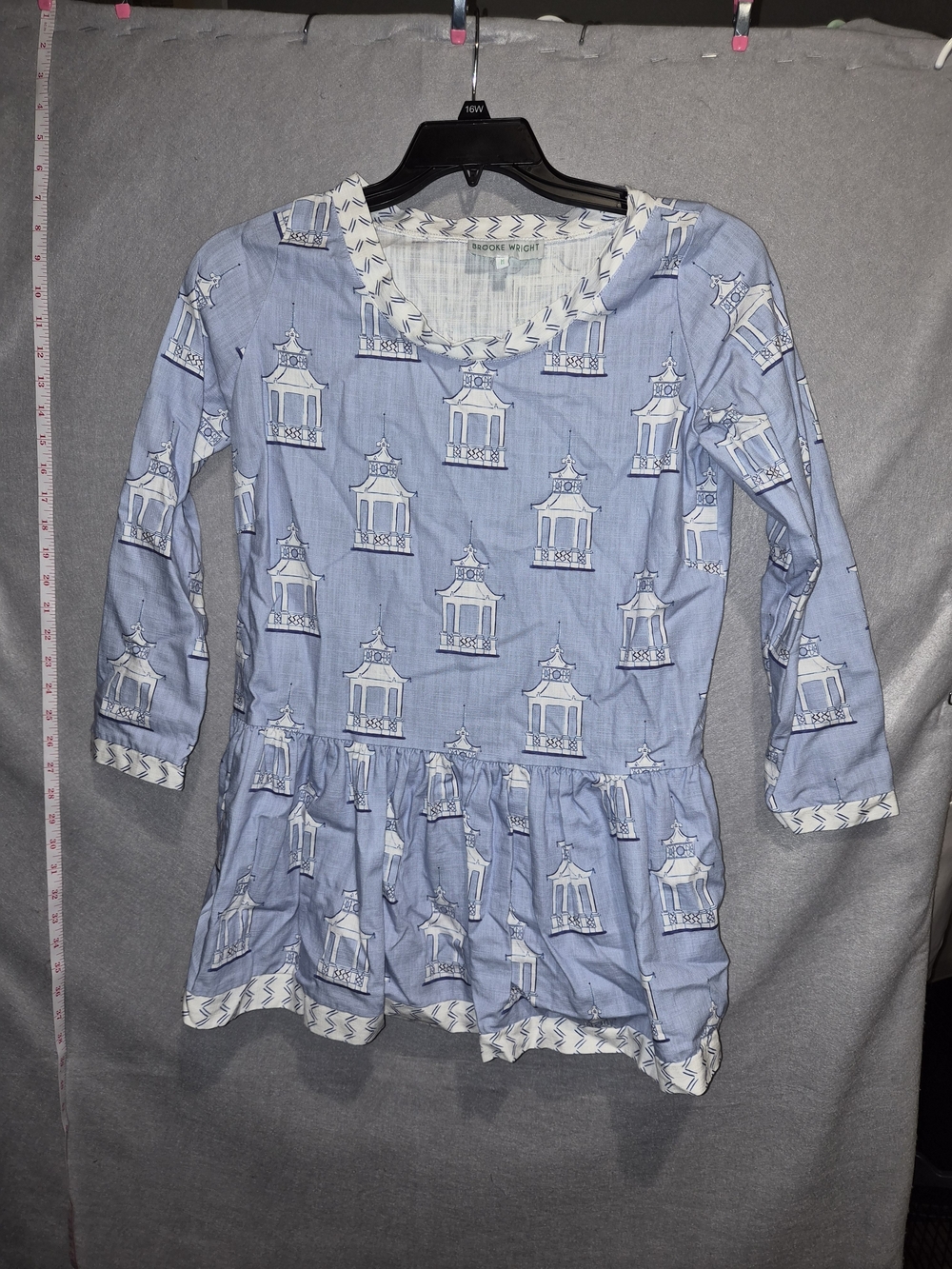 Brooke Wright Designs Blue Pagoda Print Cotton Tunic – Size Medium